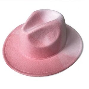 Handmade Ombré Fedora Flat Brim Hat in Pink and White